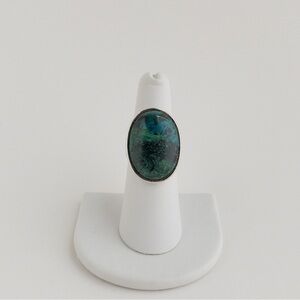 925 Sterling Silver Vintage Israel Eilat Gem Stone Round Domed Ring Band 15g